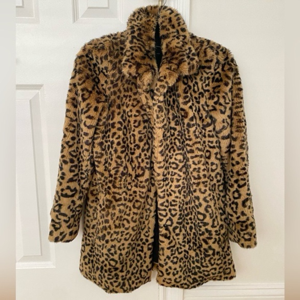 Zara Faux Fur Leopard Animal Print Coat Size Small - Picture 2 of 6